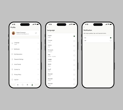 profile settings account settings mobile app profile page profile settings settings ui design ux design