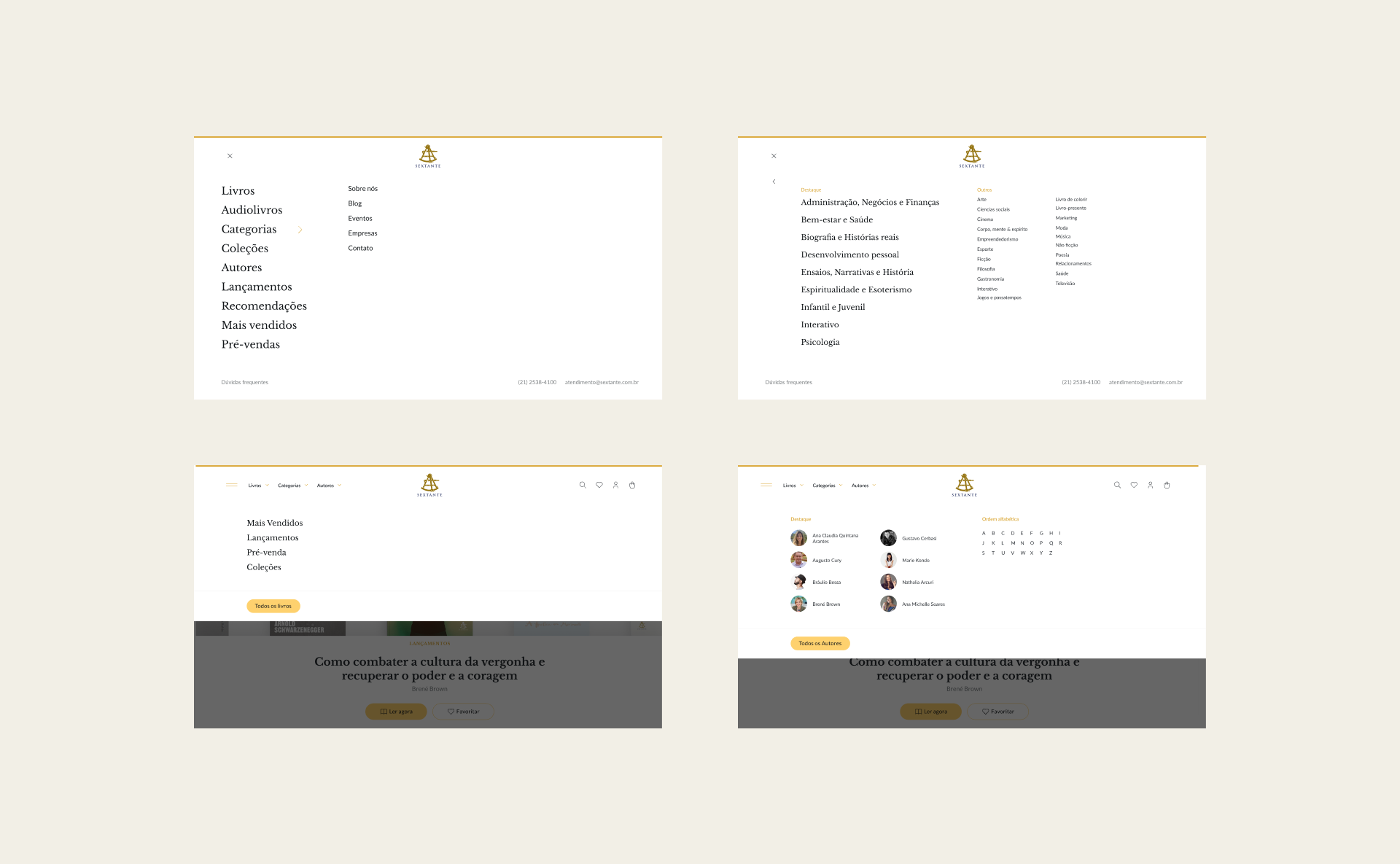 Sextante - Website book bookstore header menu navigation publishing house site design ui design webdesign website