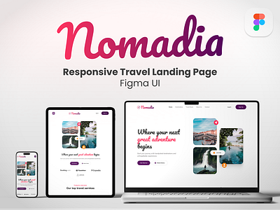 Nomadia – Responsive Travel Landing Page UI (Figma) figma graphic design landingpage ui uidesign webdesign