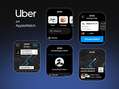 Uber Watch App Redesign: Sleek & Compact app apple compact design flat interface ios logo uber ui uiux ux watch watchos web