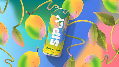 Lemon & Honey Soda beverage branding caffeine free colorful design drink packaging fun branding lemon illustration packaging design soft branding summer design vine pattern