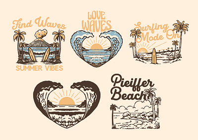 Summer on the Beach - March illustration apparel design graphic design hand drawn sticker summer surfing vintage vintage illustration