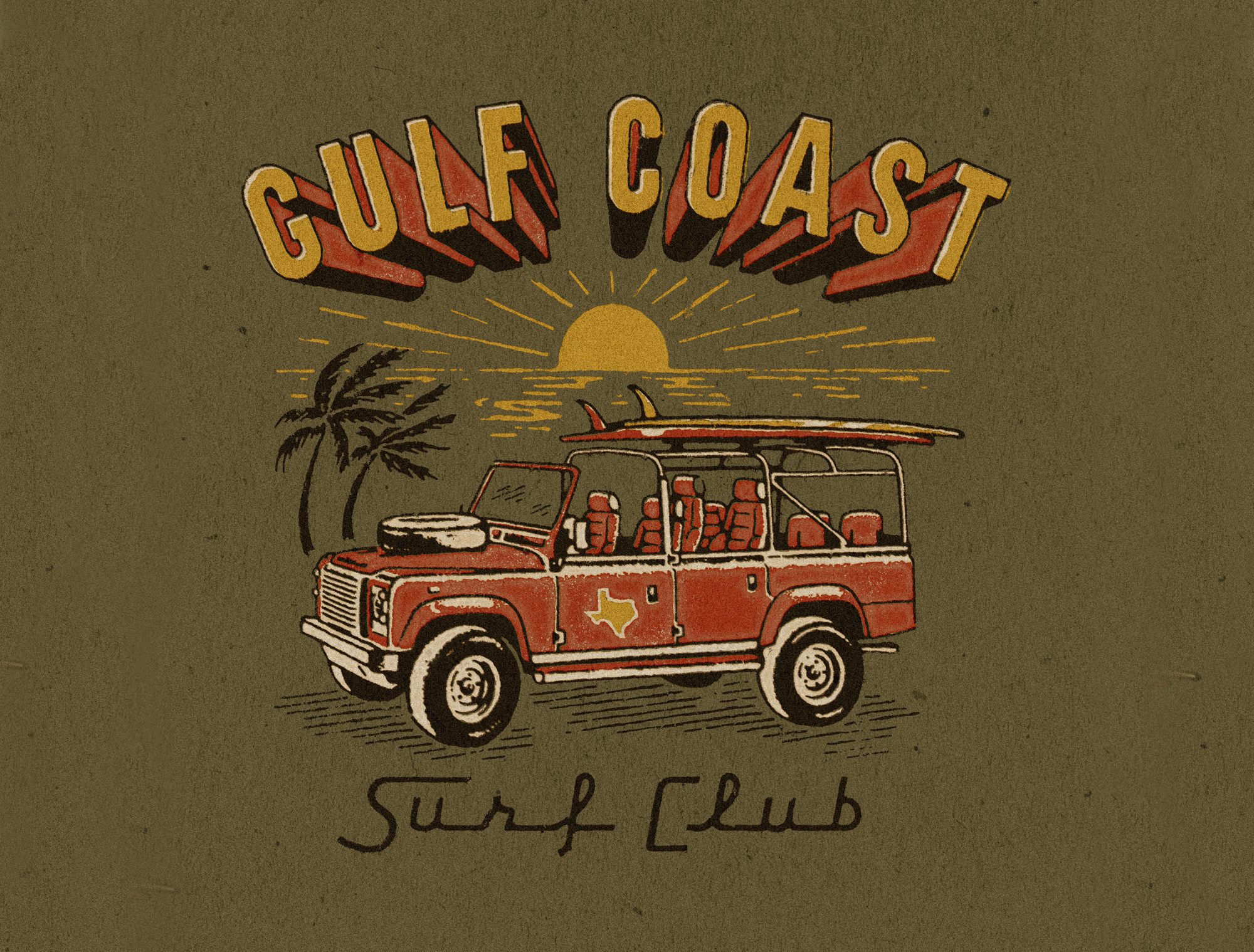 Gulf Coast badge design branding car illustration jeep land cruiser t shirt design vintage vintage badge