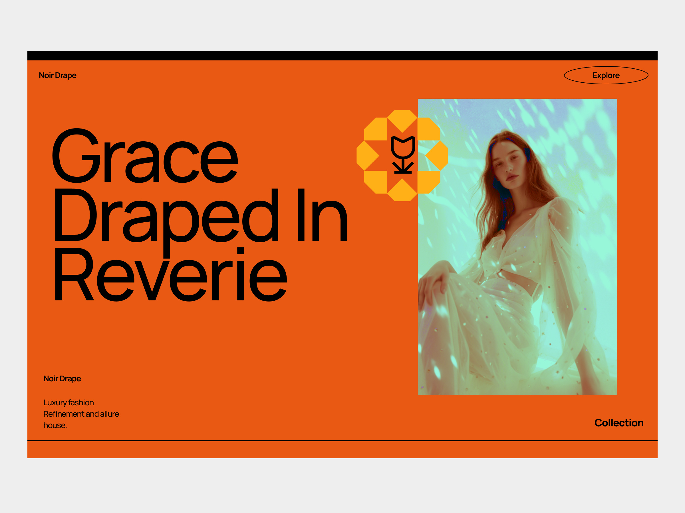 Web UI - Fashion Website beauty brutalism drape elegant design fashion website flower graphic design luxe luxury fashion merch mobile ui noir ootd orange website packaging style super model tangerine web ui webapp