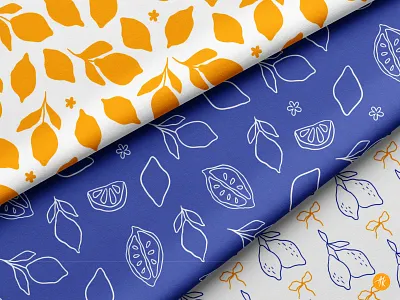 Italian Lemon Patterns blue botanical citron digital paper dolce vita floral fruit hand drawn illustration lemon lemons pattern summer pattern textile vector wallpaper yellow