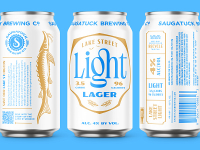Lake Street Lager Beer Can beer beer can beer can design beer can mockup brewery brand fish illustration illustration lager lake sturgeon lettering ligature logo logotype sturgeon type typography wells wells collins wells collins design wordmark
