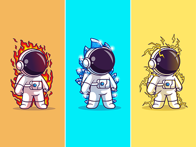 Astronaut Element🧑🏻‍🚀🔥❄️⚡ astroman astronaut avatar character cold diamond electricity element fight fire ice icon illustration logo rocket space spaceman strength symbol war