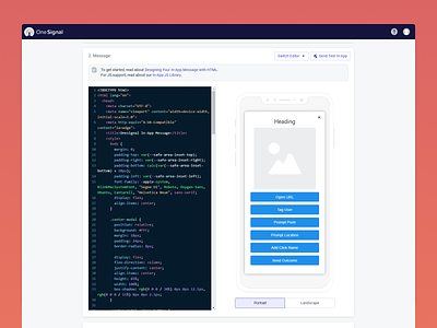 OneSignal In-app Message HTML Editor code console customize design dialog edit editor html iap in app message notif notification onesignal pop up prompt ui ux web website