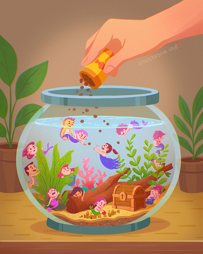 An aquarium with mermaids. Children's book illustration 2d book book for children book illustration character character design characterdesign children book illustration childrens illustration concept art illustration mermaids wordless picture book