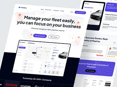 Fleetku - Landing page car car management car wash fleet fleet management landing management management fleet maps marker poi saas landing toyota web web design website design