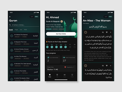 Quran Learning App – Daily Tahfidz Tracker darkmode dua exploration explore islamic islamicapp mobileapp mobiledesign mosquefinder muslim muslimapp prayer prayerapp qibla quran quranapp salat surah uidesign uiux