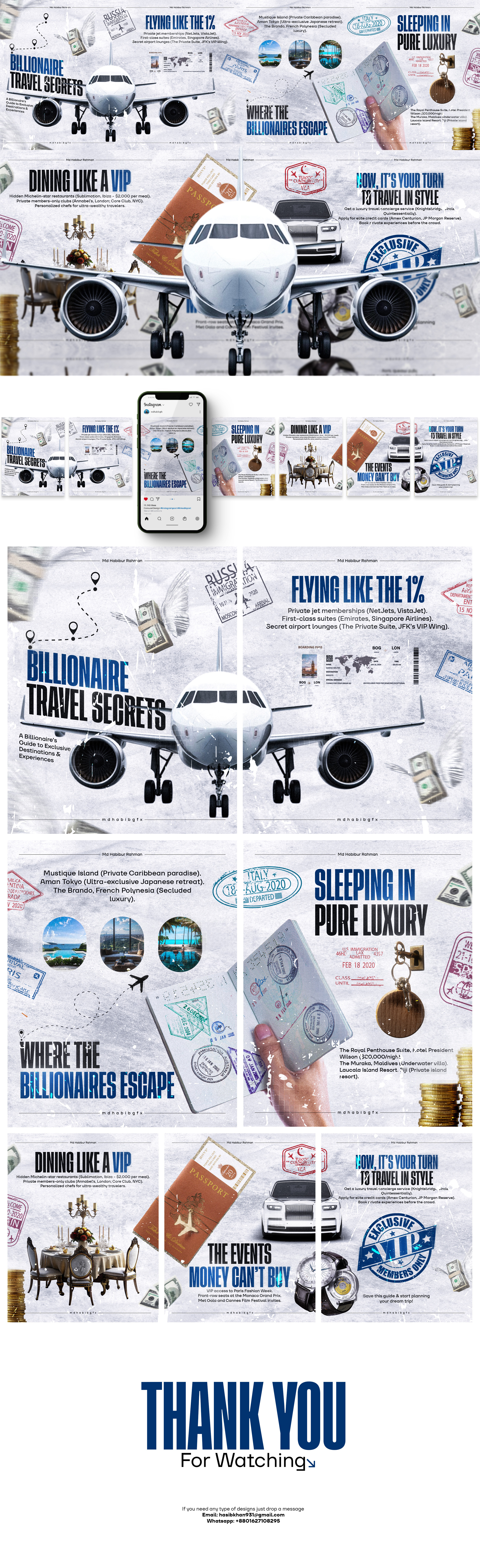 Billionaire Travel Secrets – Exclusive Carousel Design billionaire travel secrets branding carousel carousel design carousel post design graphic design instagram carousel instagram post linkedin carousel linkedin post travel carousel
