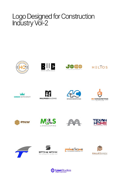 Logo Designed for Construction Industry Vol-2 carpenter cement concrete construction dynamic flat garden handmade handyman home lawn lettermark logo minimal mining modern plumbing sewerage symbolic window
