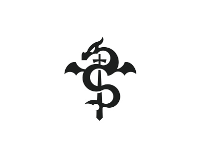 Dragon sword ready-made logo for sale by Anhdodes - Logoadoni anhdodes branding creature design dragon graphic design illustration logo logo design logo designer logo for sale logodesign minimalist logo sword