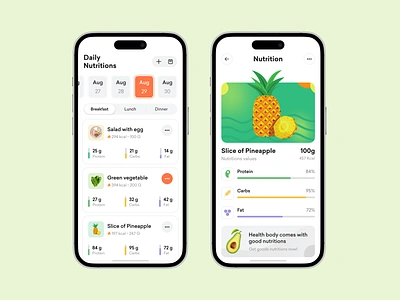 Diet planning app | Calories tracker app | Nutrition app app ui design breakfast calorie counter calories tracker app diet planning app fitness fitness app food food app health health care healthy interface mobile nutrition nutrition app proteins statistics tracker wellness