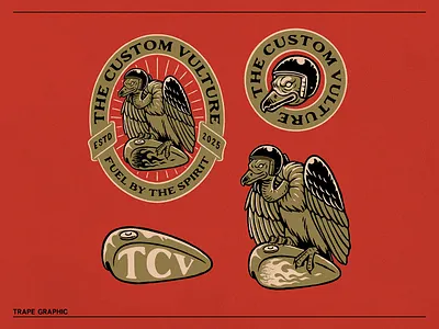THE CUSTOM VULTURE apparel artwork badge design brand indentity branding clothing design graphic design illustration logo monogram motorcycle streetwear typography vector