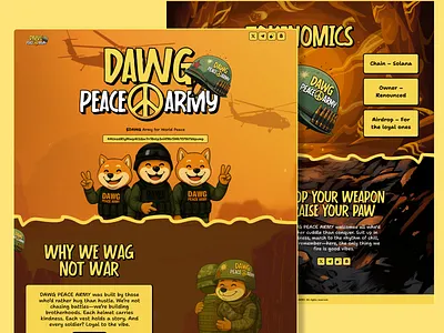 DAWG PEACE ARMY - Meme coin meme meme coin meme coin website meme design meme landing page meme website web design
