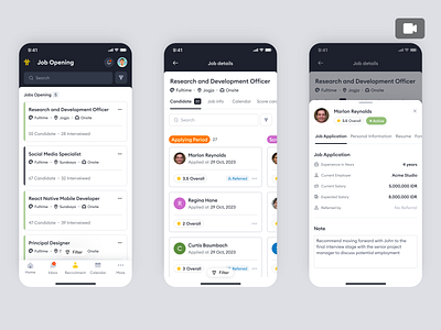 Tiimi Mobile – Managing Candidates and Job Application Processes animation candidates company hiring hr hr management hrd hrm human resources job job application mobile design mobile ui product design recuitment saas saas design ui ux