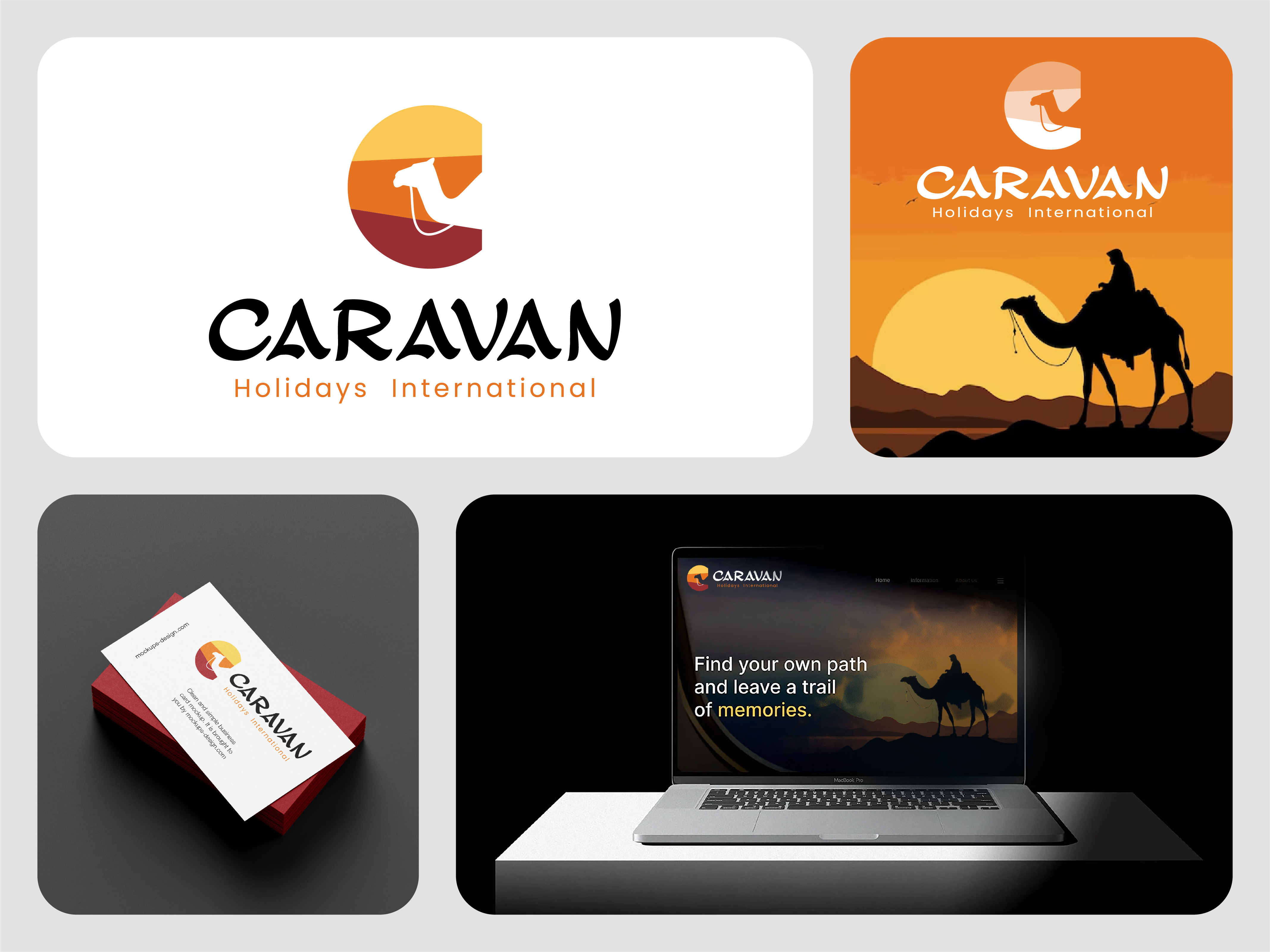 caravan Holiday; Travel logo arabic travel logo brand identity brand identity designer branding c camel logo c logo camel logo camel tour logo caravan logo company logo creative logo graphic design illustration logo sun logo travel logo