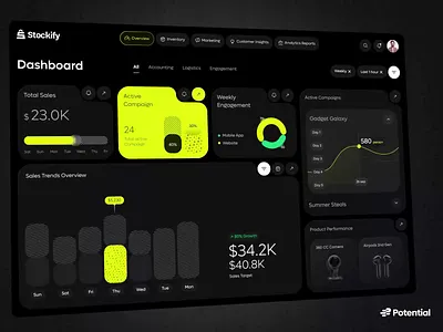 Stockify — AI Ecommerce Dashboard Animation | Potential 2d animation 3d animation ai ai app animation app app animation dashboard design ecommerce motion graphics potential saas stockify ui ui animation uiux design ux web app web design