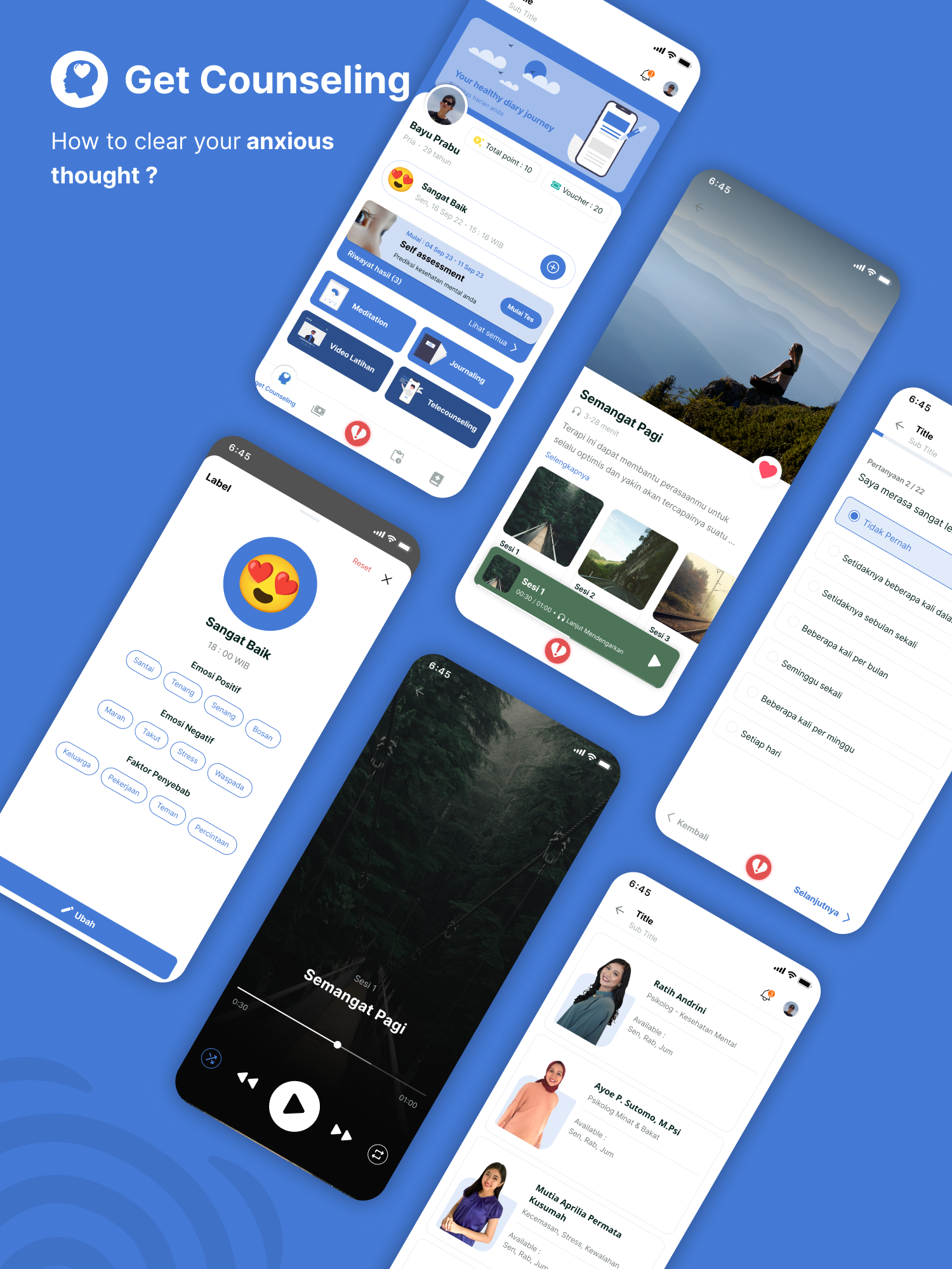 UI Mobile Apps - Mental Health Platform audio counseling figma healhtylifestyle journaling meditation mentalhealth moodchecker productdesign selfassessment ui