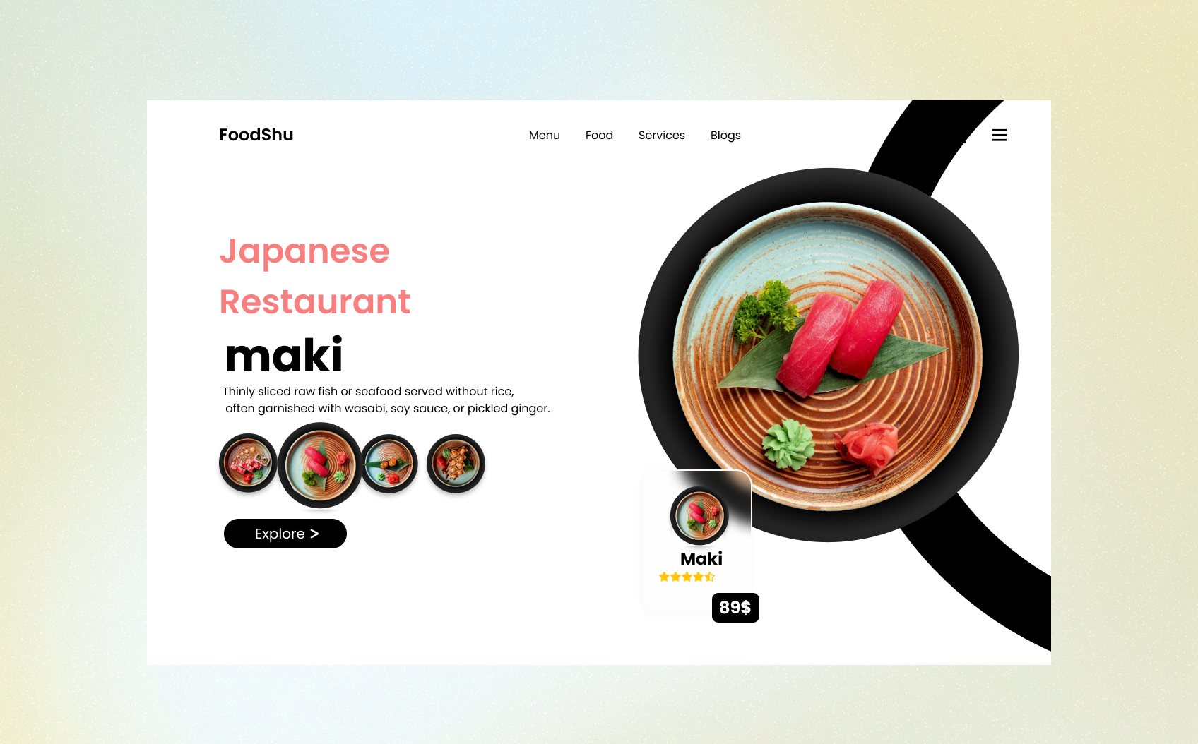 Carousel Slider Animation animation carousel effect figma graphic design hero section japanese restaturant sushi ui ui ux