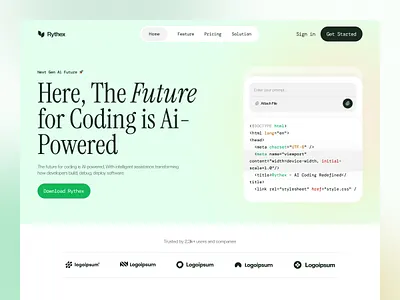 Rythex - AI Code generator ai code generator app design chat bot coding landing page coding website design concept landing page mobile app product design ui design uiux visual web ai code webdesign website design zayma