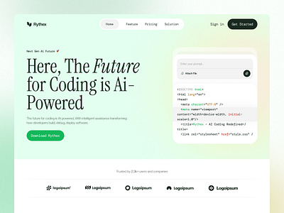 Rythex - AI Code generator ai code generator app design chat bot coding landing page coding website design concept landing page mobile app product design ui design uiux visual web ai code webdesign website design zayma