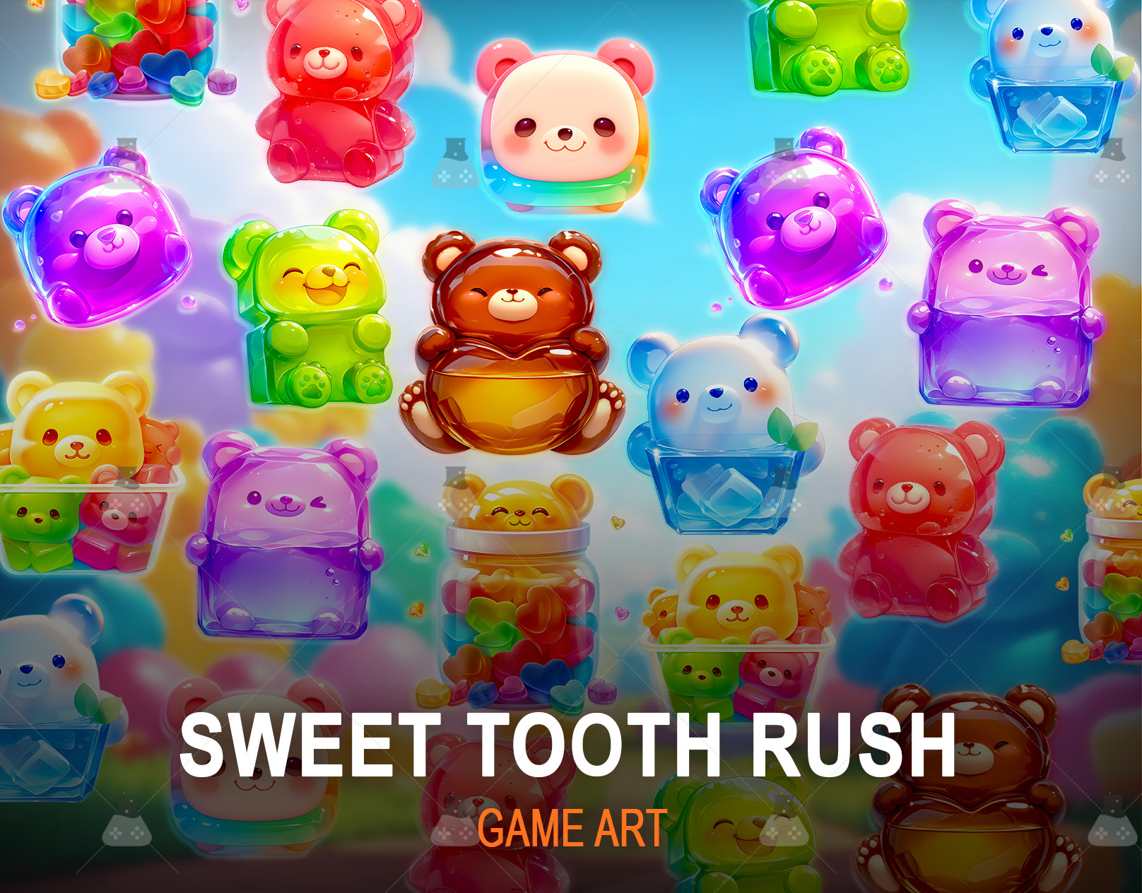 Sweet Tooth Rush – Gummy Bear Slot Game Design 2d artwork game characters game development gamix labs slot slot art services slot design