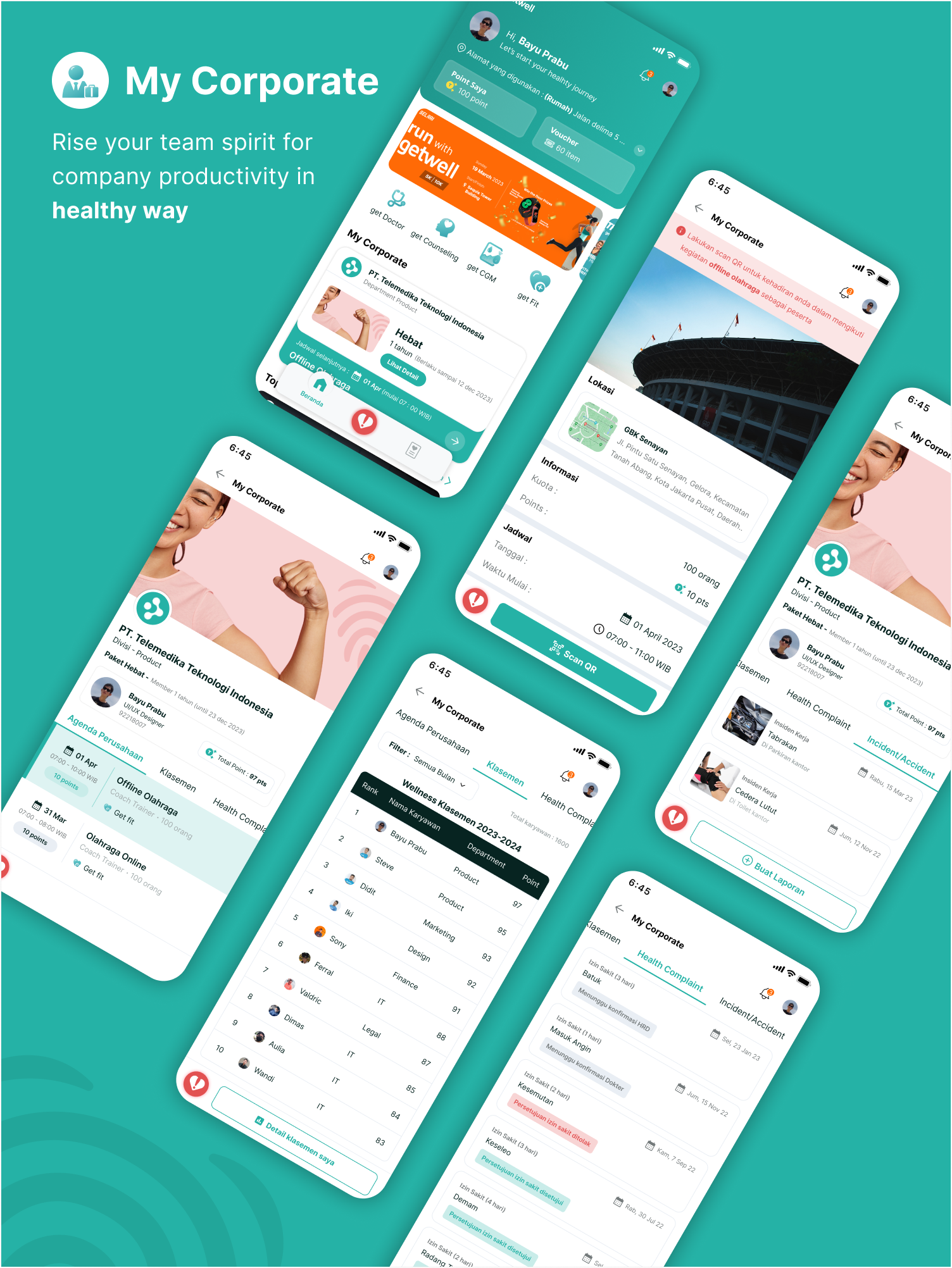 B2B Apps - Wellness Corporate agenda b2b corporate healthcomplaint lifestyle mobile platform product sickleave standings ui wellness