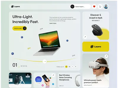 Tech Ecommerce Hero Section – Clean & Modern UI bento design ecommerce figma hero section landing page tech