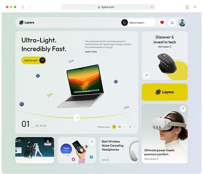 Tech Ecommerce Hero Section – Clean & Modern UI bento design ecommerce figma hero section landing page tech