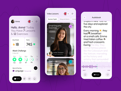 Mobile App UI for Language Learning android app design audio player ui design ed tech education app figma interface ios ios design language learning learning app mobile app design mobile ui online learning product design ui ux video lesson