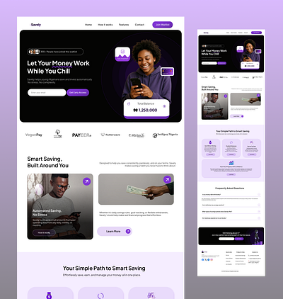 Savely Website Landing Page fintech invest savings ui