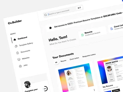 Web App branding builder clean create resume dashboard dashboard design logo menu product design product development profile resume builder template typography ui ui ux user experience ux web app web development