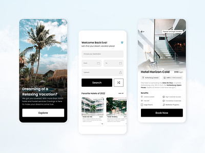 Cravings I Hotel Founder app design black browse clean design detail explore home ios minimal mobile mobile app mobile design onboarding real ui user interface ux vacatiom white