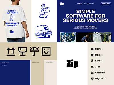 Brand identity design - software for movers beige blue bold box branding cardboard creme haul heavy landing page moving transport tshirt typography weight