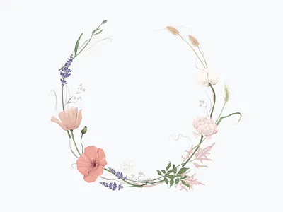 For a Gentle Day artwork astilbe card delicate diy elegant floral flowers hand drawn illustration lavender packaging poppy rustic save the date thank you card watercolor wedding invitation wreath