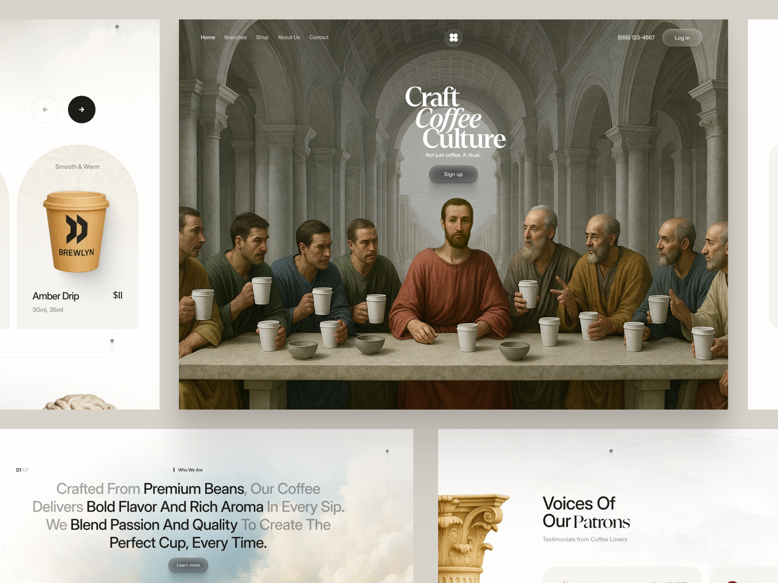 Brewlyn - Coffeehouse Landing Page asdas cafe clean coffee coffee cup coffee shop coffeehouse cup drink food food and beverage interface landing landing page minimal shop ui ux web design website