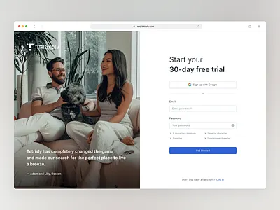 Create account - Tetrisly Design System account create account dashboard log in login onboarding quote sign in sing up testimonials
