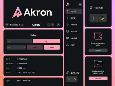 Akron Crypto Wallet bit bitcoin branding crypto cryptocurrency currency darkmode dashboard design interface system ui wallet
