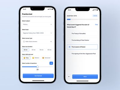 Take a test (Test Questions screen) mobile app design mobile design mobile test screen mobile ui practice questions practice test quiz test questions test screen tutorial ui design