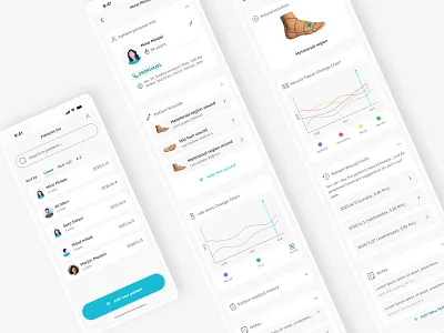 Diabetic foot ulcer management panel for specialists blue cyan dashboard diabetic foot diabets foot green health health care light manage mint panel patient specialist ui ulcer visit wound