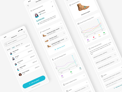 Diabetic foot ulcer management panel for specialists blue cyan dashboard diabetic foot diabets foot green health health care light manage mint panel patient specialist ui ulcer visit wound