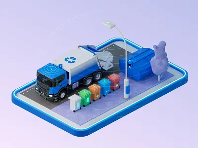 LoRaWAN Waste Management 4d bin cinema design garbage illustration infographic iot isometric management network recycle redshift render sensors street trash truck waste