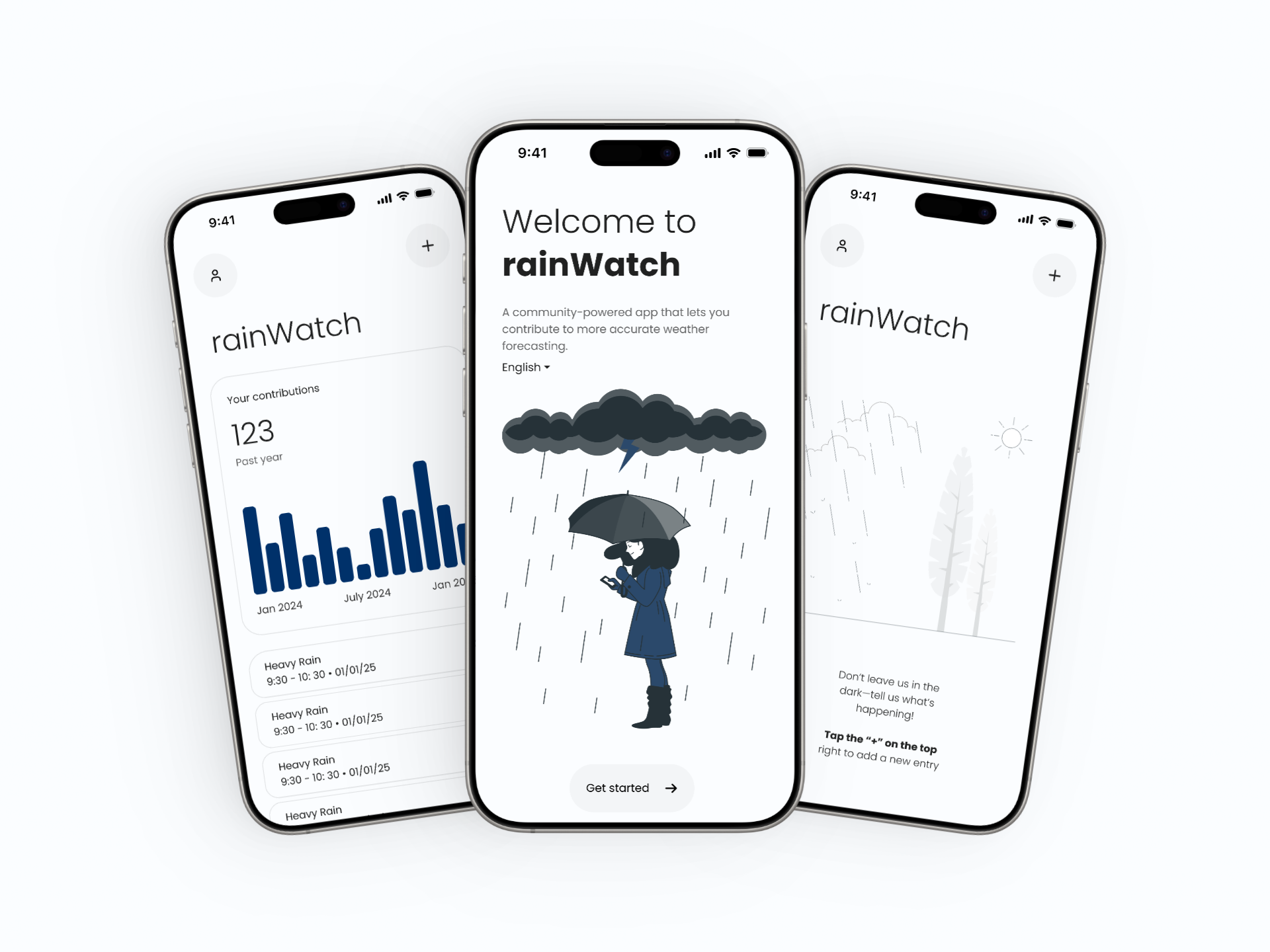 rainWatch android app crowdsourced design ios mobile rain ui uiux weather
