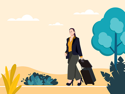 Businesswoman Traveling with Suitcase Flat Illustration adobe illustrator flat illustration illustration vector vector art vector illustration