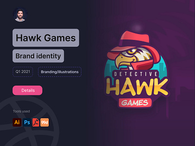 Detective Hawk games branding brand identity branding design graphic design identity illustration logo logotype vector