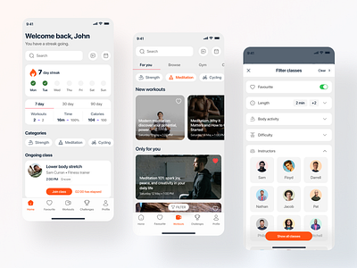 Fitness & Meditation App UI – Daily Wellness Made Simple appdesign appui branding cleanui designdaily designinspiration dribbbleshot figmadesign fitnessapp fitnesstracker healthtech meditationapp meditationjourney minimalui mobileui productdesign uiux userinterface uxdesign wellnessdesign