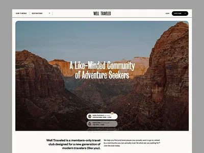 Adventure Community Landing Page- UX Design design graphic design home page innovative design landing page modern modern ui platform platform design travel website user experience web web design website website design